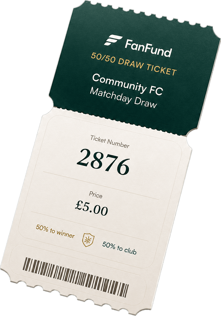 FanFund 50/50 draw ticket number 2876, £5.00