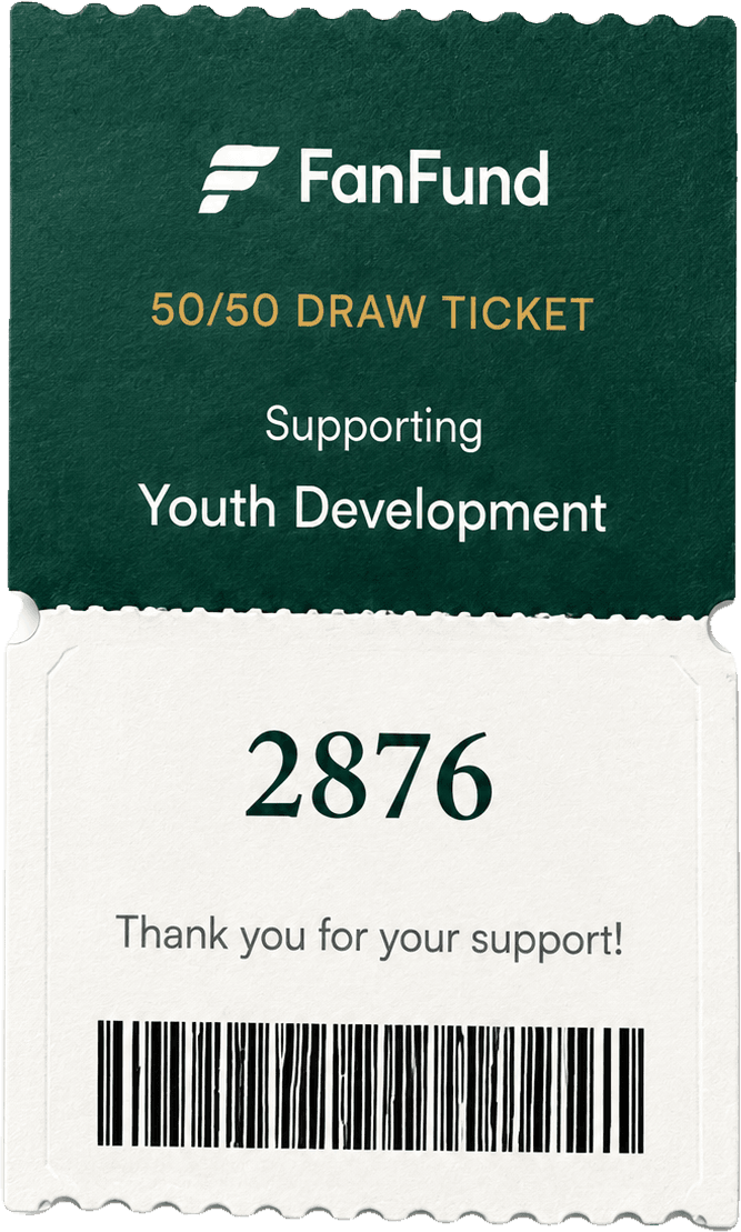 FanFund 50/50 draw ticket supporting Youth Development, number 2876